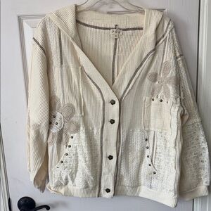 POL Cream Hoodie with Floral Accents